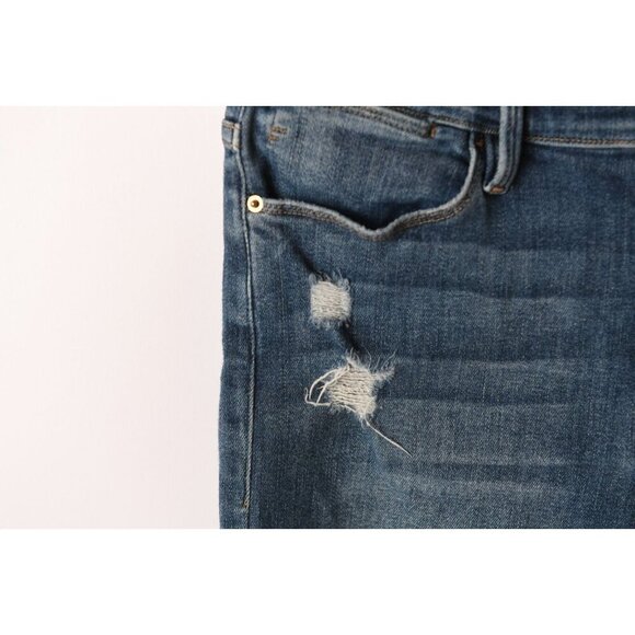 FRAME Denim Women's Sz 31 Le High Straight Raw Hem Distressed Jeans Medium Wash - Picture 11 of 13